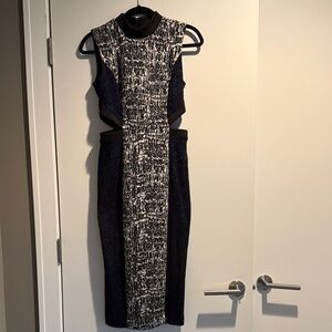 RACHEL Rachel Roy Fitted Black and White midi dress with side cut outs